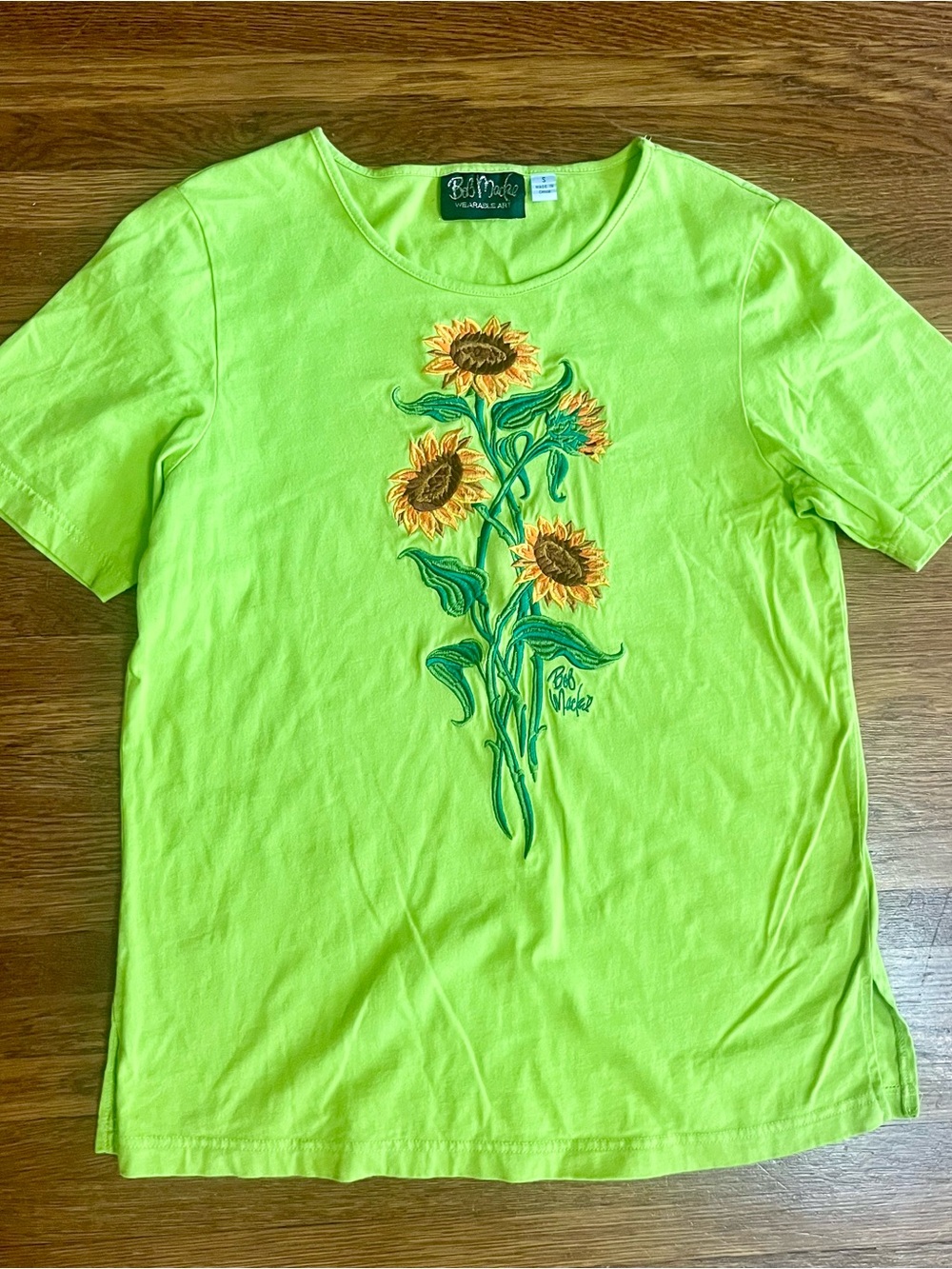 Bob Mackie S sunflower tee top tshirt embroidered wearable art